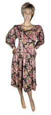 Vintage 90s Phool India Victorian Floral L/S Midi Cottagecore Prairie Dress Sz M