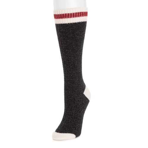 Muk Luks Tall Boot Sock Mid-Calf 1-Pair Unisex Black Waffle - Foto 2 di 10