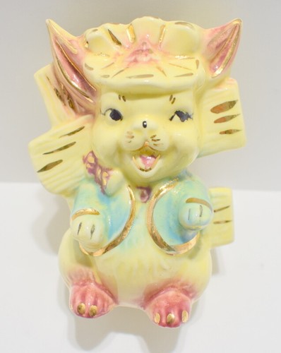 Vintage Planter Window Sill Rabbit Bunny Flower Waist Coat Pink Yellow Greenl - Picture 10 of 10
