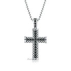 Black Simulated Diamond Cross Pendant Necklace 14K Oxidized White Gold Finish