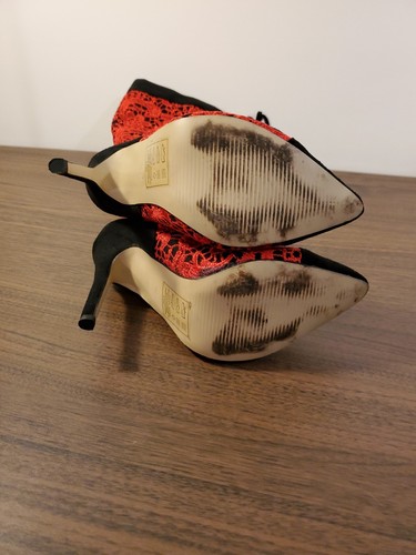 Anika Women Black Suede Red Lace Up High Heel Boots Size 5.5 Sexy - Picture 10 of 12