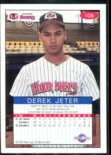1993 Fleer Excel Derek Jeter #106 New York Yankees - Picture 2 of 3