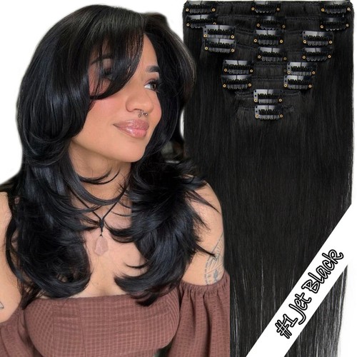 CLEARANCE Clip in Hair Extensions Real Remy Human Hair Full Head Blonde Ombre 8A - Picture 13 of 36