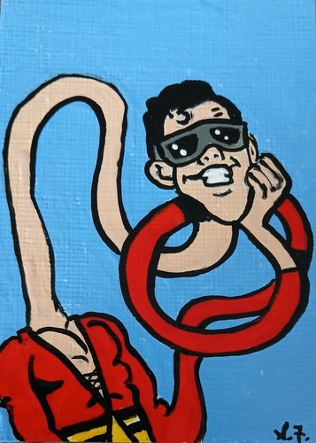Plastic Man 3.5x2.5-inch ACEO ORIGINAL ATC HAND PAINTED ACRYLIC SIGNED