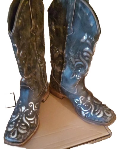 Roper Fancy Silver Inlay Cowgirl Boot - Square Toe - 09-021-0901-0671 SZ 8.5 - Picture 2 of 21