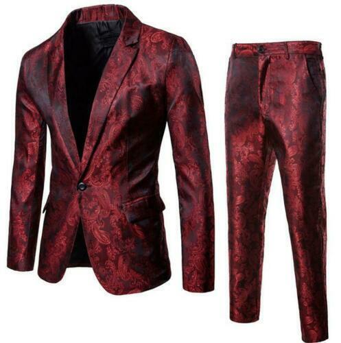 Mens European Slim Fit Shiny Blazer Pants Suits One Button Coats Lapel 2PCS - Picture 9 of 16