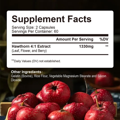 Complesso di Bacche di Biancospino 1330mg - Salute Cardiovascolare, Supporto Pressione Arteriosa - Foto 2 di 13