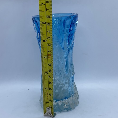 Vintage Vibrant Blue-Clear Glass Tree Bark Vase ?? German - Picture 7 of 7