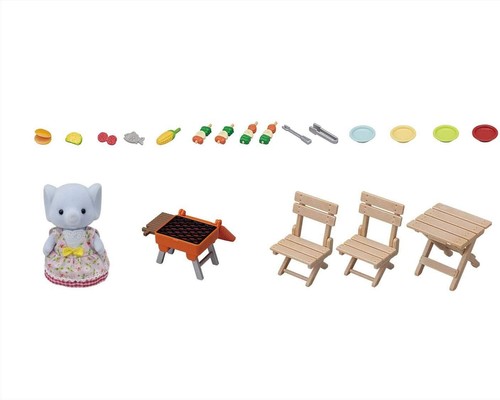 Calico Critters Sylvanian Families Muñeca Muebles Barbacoa Conjunto Elefante Niña - Imagen 3 de 5