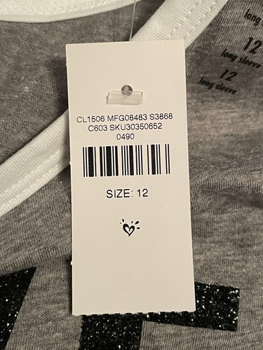 Unicorn Love Love Sleeve Grey Shirt Size 12 Girls - Picture 3 of 3