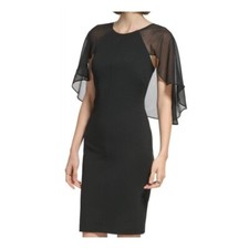Calvin Klein Scuba Crepe Dress with Chiffon Caplet Size 4 Black New