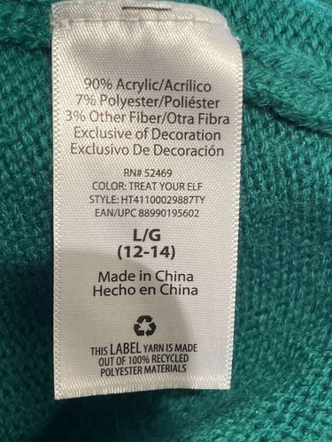 Holiday Time Christmas Sweater Size L  12/14 Treat Your Elf - Picture 10 of 11