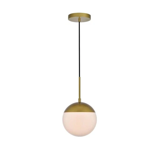 Living District Eclipse 1-Light Metal & Glass Pendant in Frosted White/Brass - Picture 3 of 6