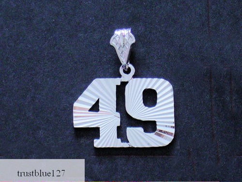 Game Day Number Pendant Bright Silver Rhodium Plated Dia-Cut Jersey Numbers - Picture 10 of 39