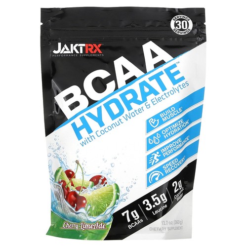 Hidratado BCAA con agua de coco y electrolitos, lima cereza, 12,7 oz, JAKTRX