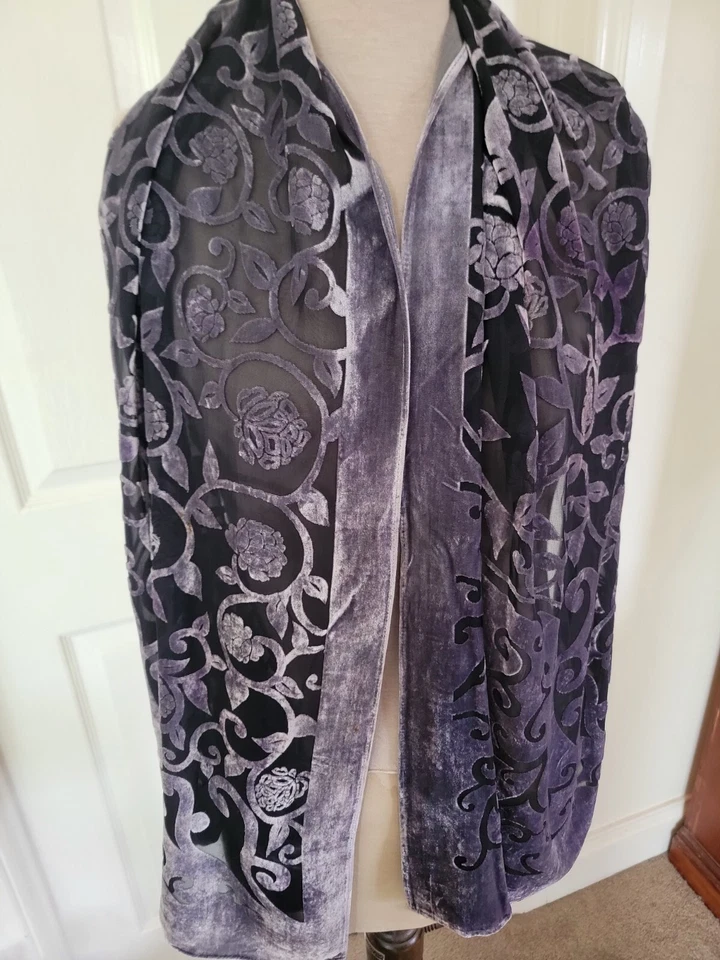 элегантный шелк Devore бархата серый границы украли выбитый 152 см x 53 см - Изображение 2 из 4