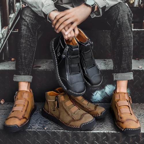 Herren Outdoor Bequem Sneaker Echtleder Stiefeletten Weich Wanderschuhe - Bild 13 von 24