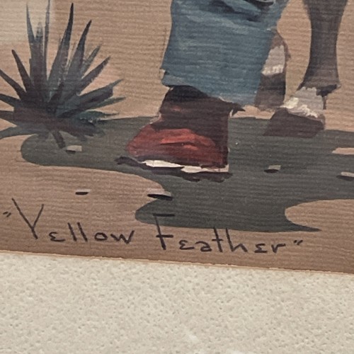 Monte Monteague “Yellow Feather” Art Print Signed Lithograph 1940s Boy and Burro - Afbeelding 5 van 6