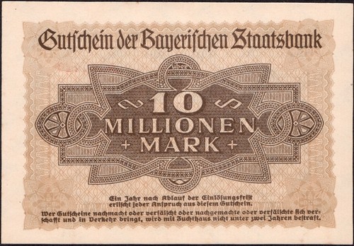 10 Million Mark 1923 - Series: 857720 - Germany / Munich-Bavaria - UNC - #F17 - Picture 4 of 4