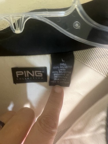 Ping Collection Mens L Golf Windbreaker  Pullover Zip Sleeves Beige Jacket 1/4 - Picture 3 of 17