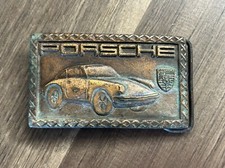 Vintage Porsche Log 911 Sports Car Metal Belt Buckle Brass
