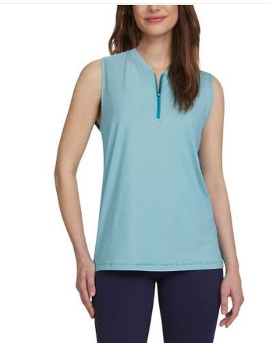 Lands' End Damen Active Quarter Zip ärmelloses Polo, blau XXL