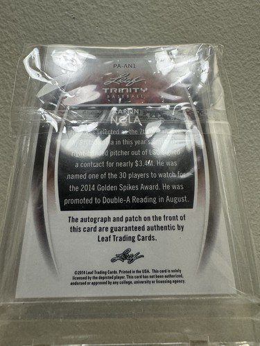 Aaron Nola Rookie Auto 2014 Leaf Trinity Logo Patch Auto RPA RC Auto Phillies - Picture 5 of 5