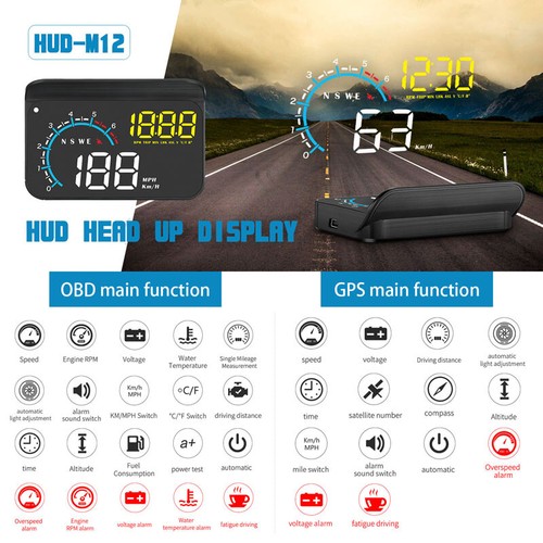 Car HUD Head-up Display OBD GPS Speedometer Fuel Consumption Speed Voltage AM68 - Foto 6 di 11