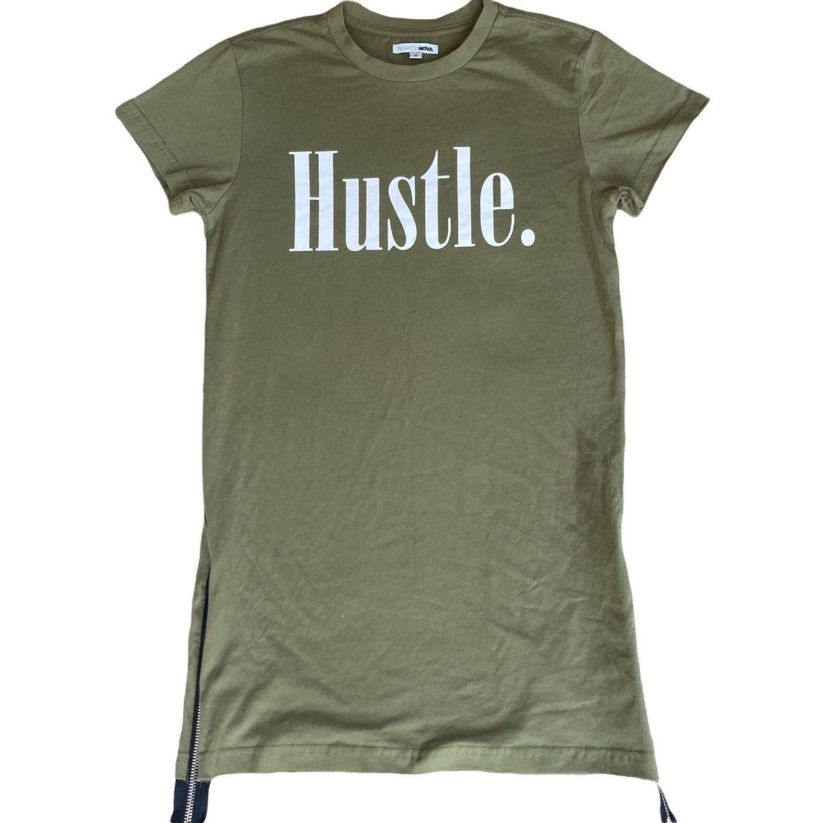 Fashion Nova Women's Size Small Hustle T Shirt Dress Tunic Green Zipper
