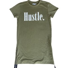 Fashion Nova Women's Size Small Hustle T Shirt Dress Tunic Green Zipper 