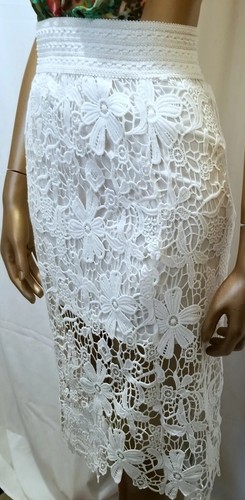 WHITE FLORAL LACE OVERLAY PENCIL SKIRT MERAKI WOMENS SIZE SMALL - Picture 3 of 8