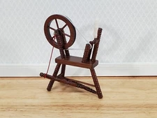 Dollhouse Spinning Wheel Wood Walnut Finish 1:12 Scale Miniature Furniture