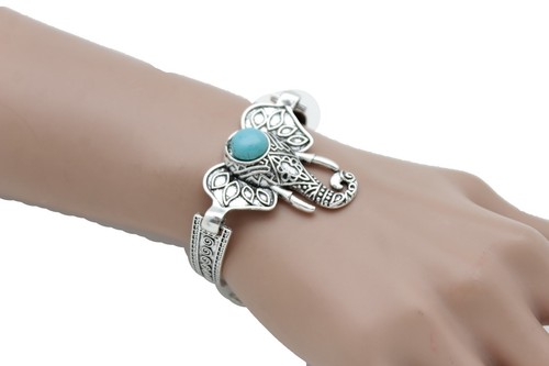 Damen Silber Metallkette Handgelenk Armband Modeschmuck Safari Elefant Blau - Bild 6 von 12