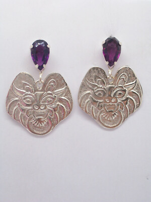 Cozzi Gioielli SILVER 925 Earrings Drop Purple Lab Imitation Amethyst Butterfly