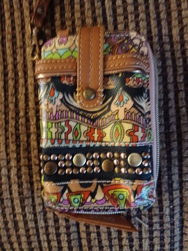 Sakroots PEACE Smartphone Wallet Wristlet Black And Beige 6” X 3 1/2” GUC - Picture 2 of 4