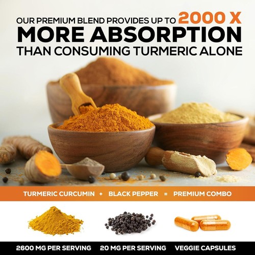 Turmeric Curcumin with Bioperine 2600mg High Absorption Triple Strength Capsules - Picture 13 of 40