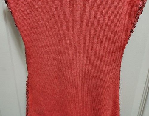 Camiseta sin mangas para mujer Express cuello redondo totalmente lentejuelas coral rojo ajustada camisola XS - Imagen 5 de 7