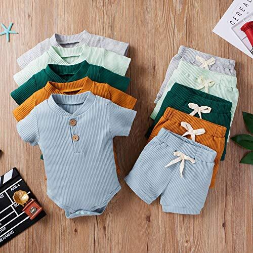 Summer Newborn Baby Boy Girl Clothes Set Ribbed 0-3 Months Ribbed Shorts Blue - Picture 3 of 8