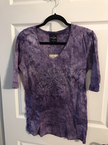 Sledge USA Embellished Crown Tie Dye T-Shirt Womens M Purple V-Neck Short Sleeve - Picture 1 of 11