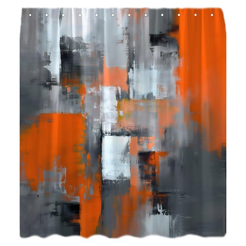 Orange Gray Shower Curtain Modern Abstract Oil Painting Art Grunge Brushstrok... - Picture 3 of 4