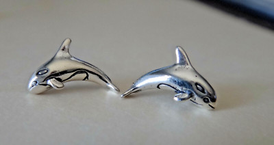 Sterling Silver TINY 8x12mm Orca Killer whale Studs Earrings!