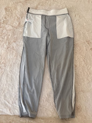 NUEVO Pantalón al Tobillo Athleta Brooklyn Texturizado City Rayas Pantalones VERDE GRIS 12 - Imagen 16 de 17