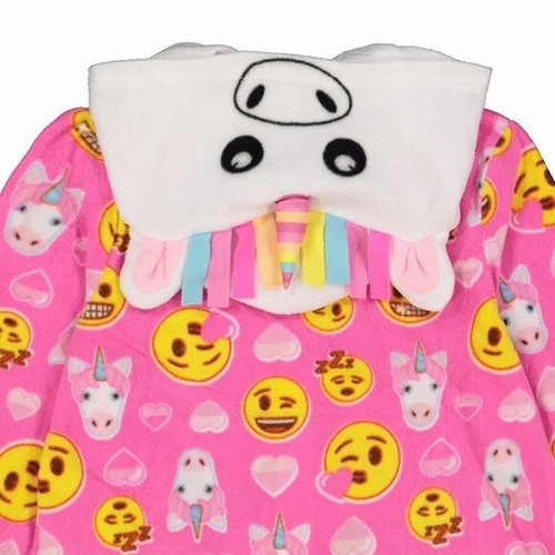 Girls Unicorn Pajamas Emoji Rainbow Costume Hoodie One Piece Union Suit 4 6 8 10 - Picture 3 of 4