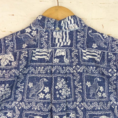 De colección Años 90 Reyn Spooner Lahaina Marinero Popover Hombres M Azul Denim Bandera Hawaiana Playa - Imagen 11 de 12