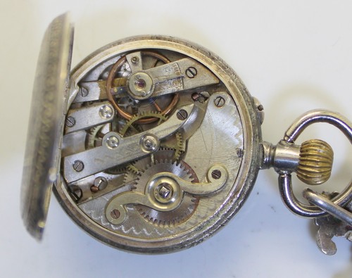1890's Swiss Pocket Watch 800 Silver Engraved W/ Fleur De Lis Sterling Brooch - Picture 11 of 11