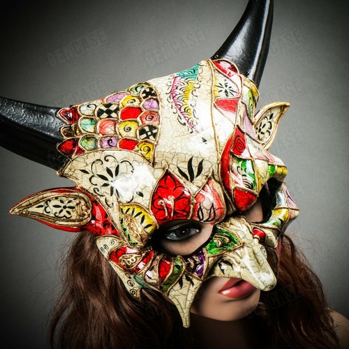 Venezianische weiße Dämon Maske mit schwarzen scharfen Hörnern Venedig Maskenball Party Maske - Bild 8 von 8