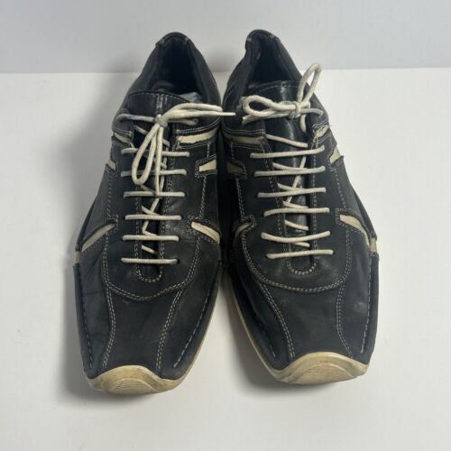 Bacco Bucci Black Leather Casual Sneakers Shoes MEN'S SZ 10