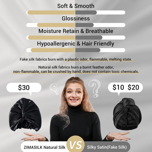 ZIMASILK 100% Mulberry Silk Elastic Sleep Cap Bonnet Hair Wrap For Sleeping. 1Pc - Picture 16 of 69