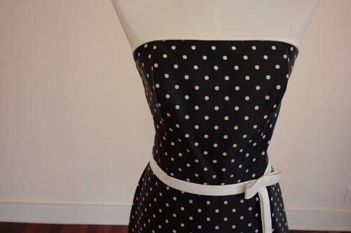 Scott McClintock Black Satin with White Polka Dot Strapless Dress SZ 8P - Bild 4 von 6