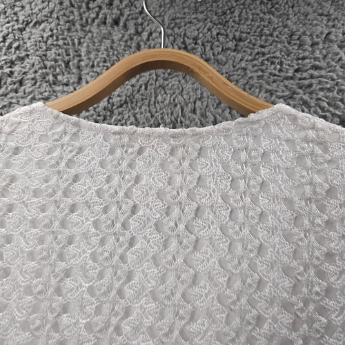 Noni B Womens Top Size M White Silver Stretch Lace Short Sleeve Round Neck - Picture 11 of 14